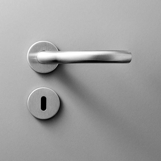 d line hardware satin stainless steel M shape Circa lever handles set