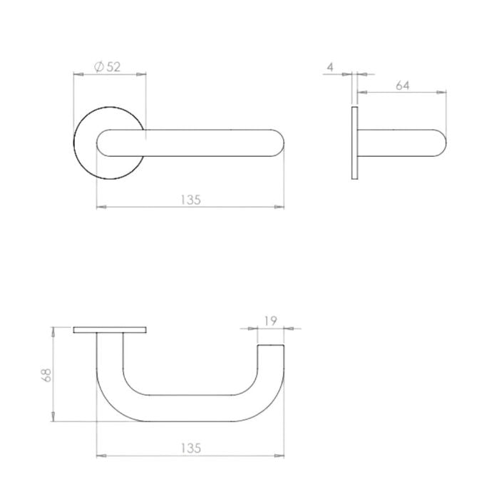 Baltic Grade 316 Stainless Steel 19mm U Solid Lever Handles