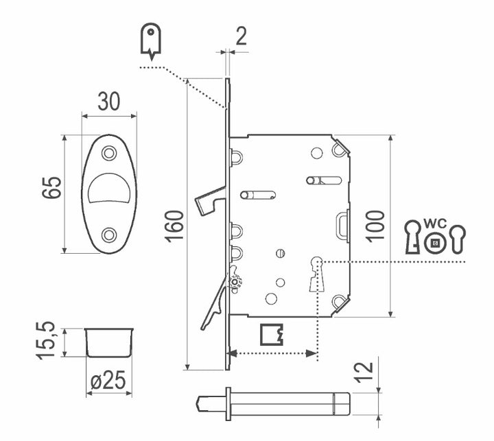 AGB Sliding Door Square Turn and Release Lockset