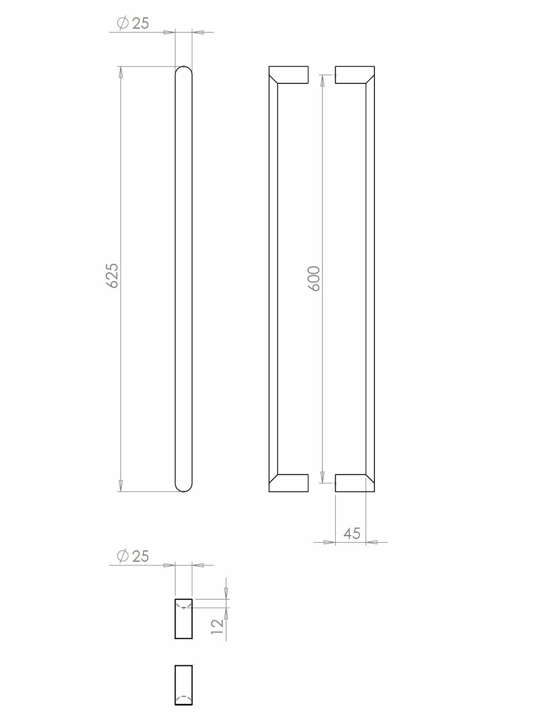 Baltic Grade 316 25mm Stainless Steel Solid Mitred D Section Pull Handle