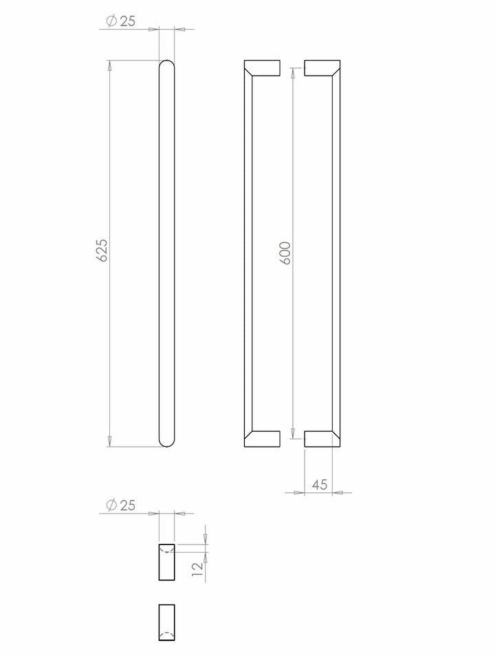 Baltic Grade 316 25mm Stainless Steel Solid Mitred D Section Pull Handle