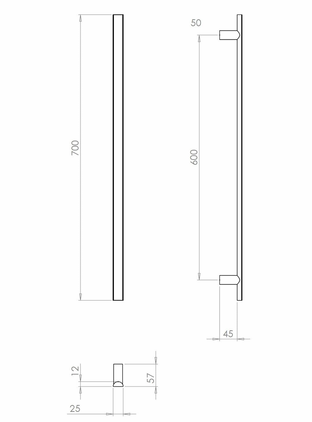 Baltic Grade 316 25mm Stainless Steel Solid Pillar D Section Pull Handle