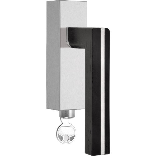 PBL22-DKLOCK satin stainless steel and oak wood locking tilt and turn window handle