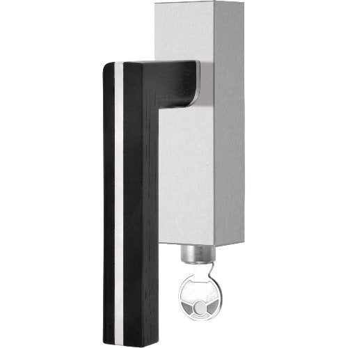 PBL22-DKLOCK satin stainless steel and oak wood locking tilt and turn window handle