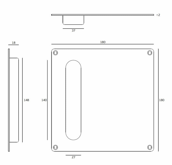 JNF Square 180 Flush Pull Plate