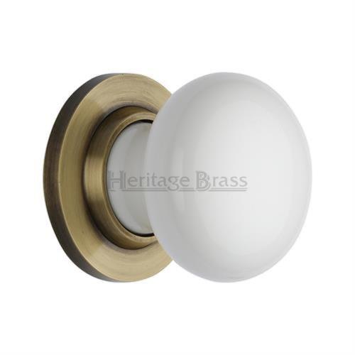 M.Marcus Heritage Brass Plain White Porcelain Door Knob Set