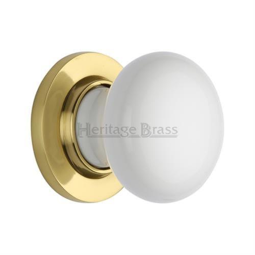 M.Marcus Heritage Brass Plain White Porcelain Door Knob Set