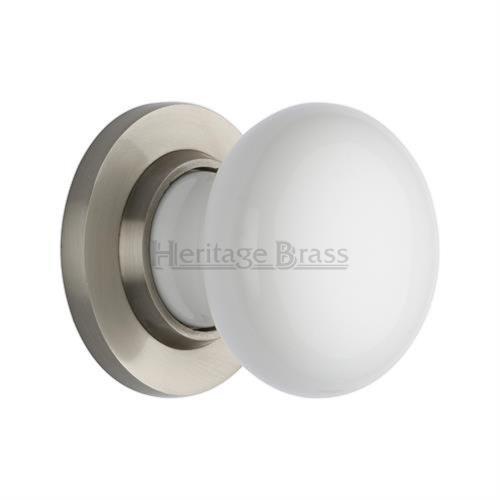 M.Marcus Heritage Brass Plain White Porcelain Door Knob Set