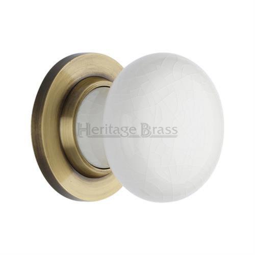 M.Marcus Heritage Brass White Crackle Porcelain Door Knob Set