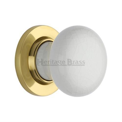 M.Marcus Heritage Brass White Crackle Porcelain Door Knob Set