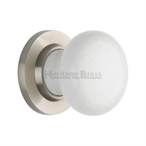 M.Marcus Heritage Brass White Crackle Porcelain Door Knob Set