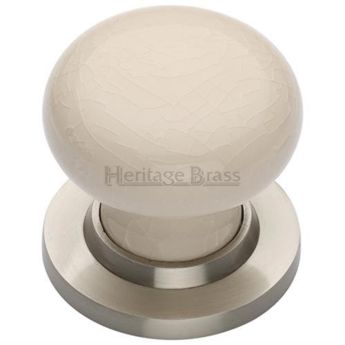 M.Marcus Heritage Brass Cream Crackle Porcelain Door Knob Set