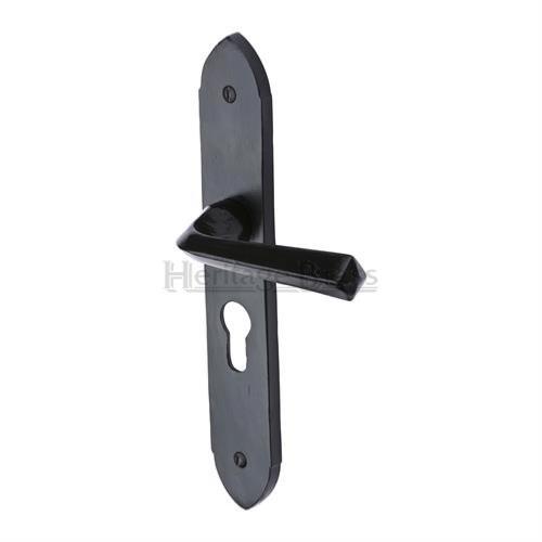 M.Marcus Black Iron Rustic Grafton Lever Handle on Plate