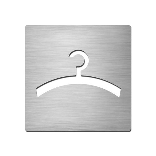 Brushed stainless steel square cloakroom symbol plate