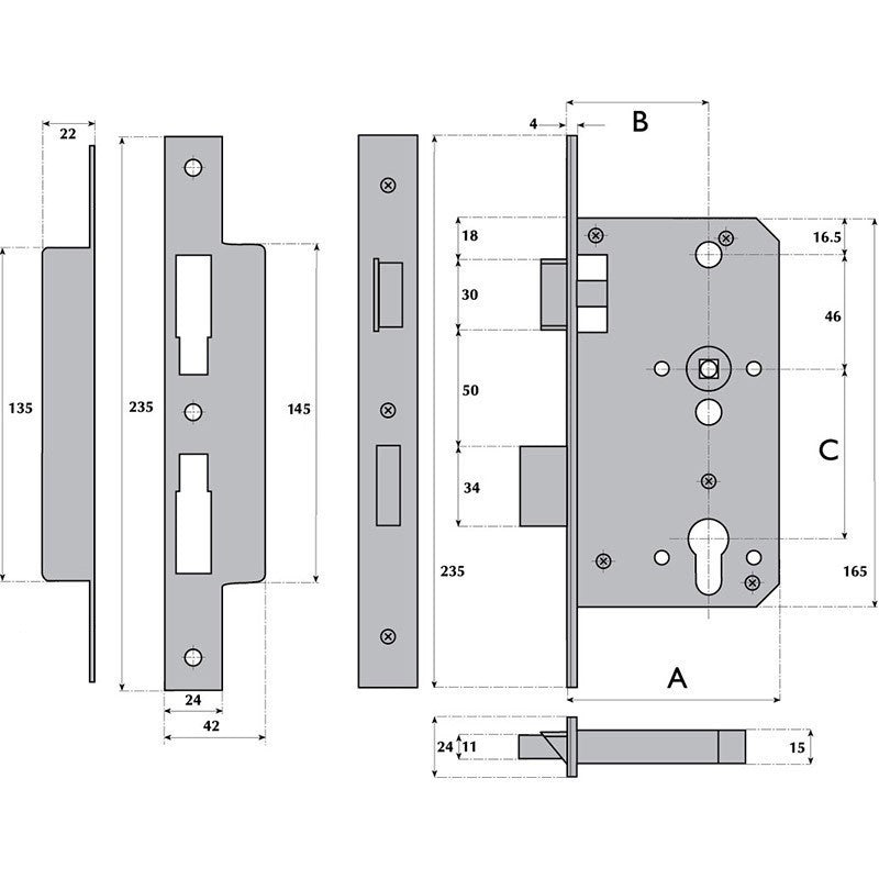 Imperial Benton B1172 DIN Euro Profile Cylinder Sash Lock